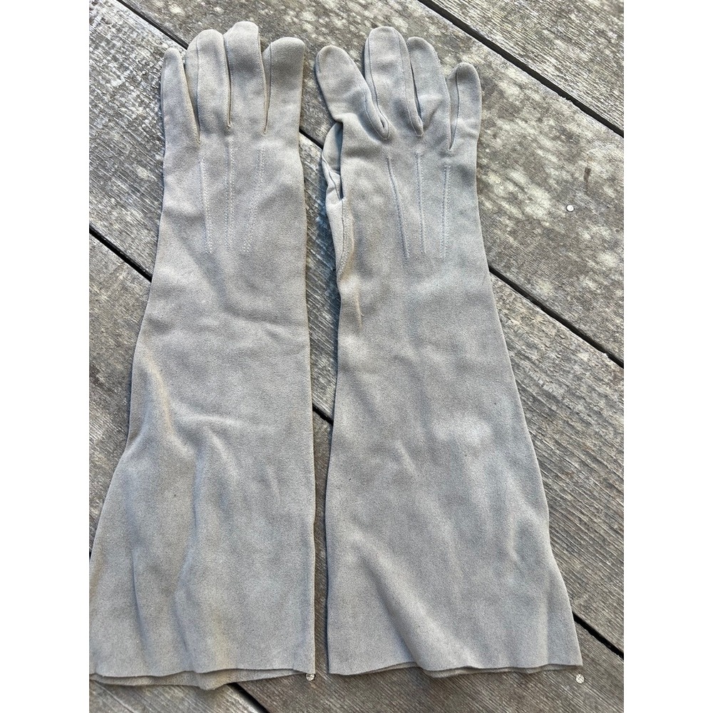 Vintage Opera Suede Gloves S/M Grey Long Evening Formal Accessory